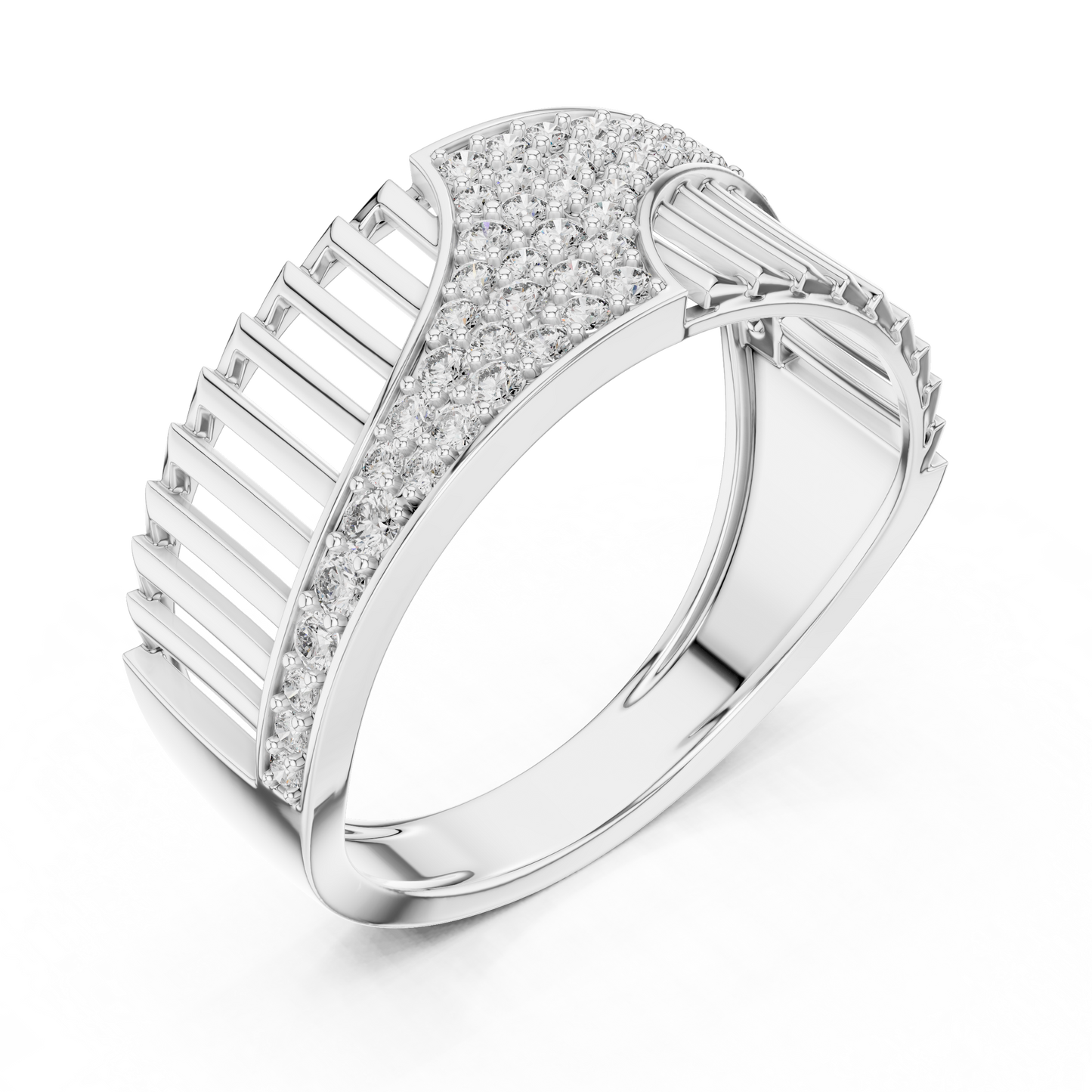 Round Cut Lab Grown Diamond Wave Ring in 14k Rose Gold