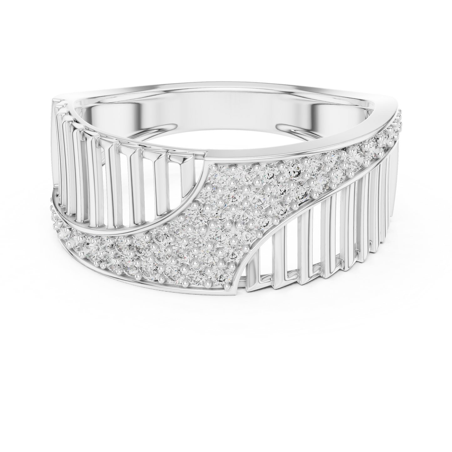 Round Cut Lab Grown Diamond Wave Ring in 14k Rose Gold