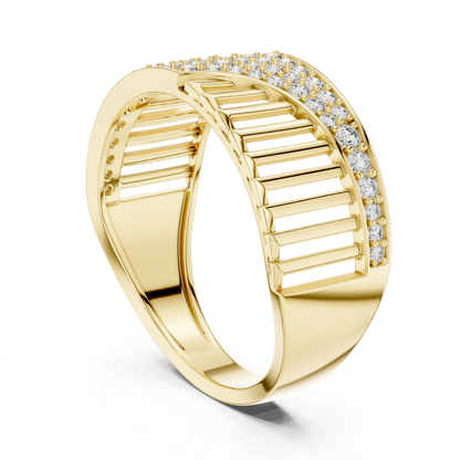 Round Cut Lab Grown Diamond Wave Ring in 14k Rose Gold