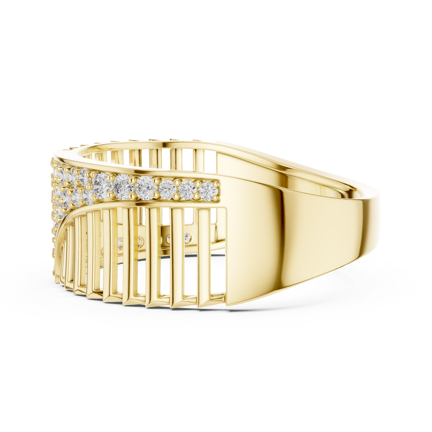 Round Cut Lab Grown Diamond Wave Ring in 14k Rose Gold