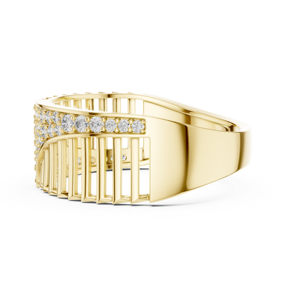 Round Cut Lab Grown Diamond Wave Ring in 14k Rose Gold