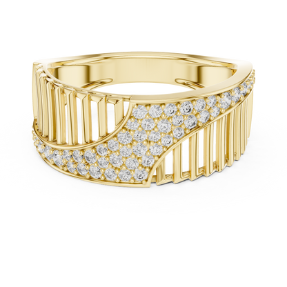 Round Cut Lab Grown Diamond Wave Ring in 14k Rose Gold
