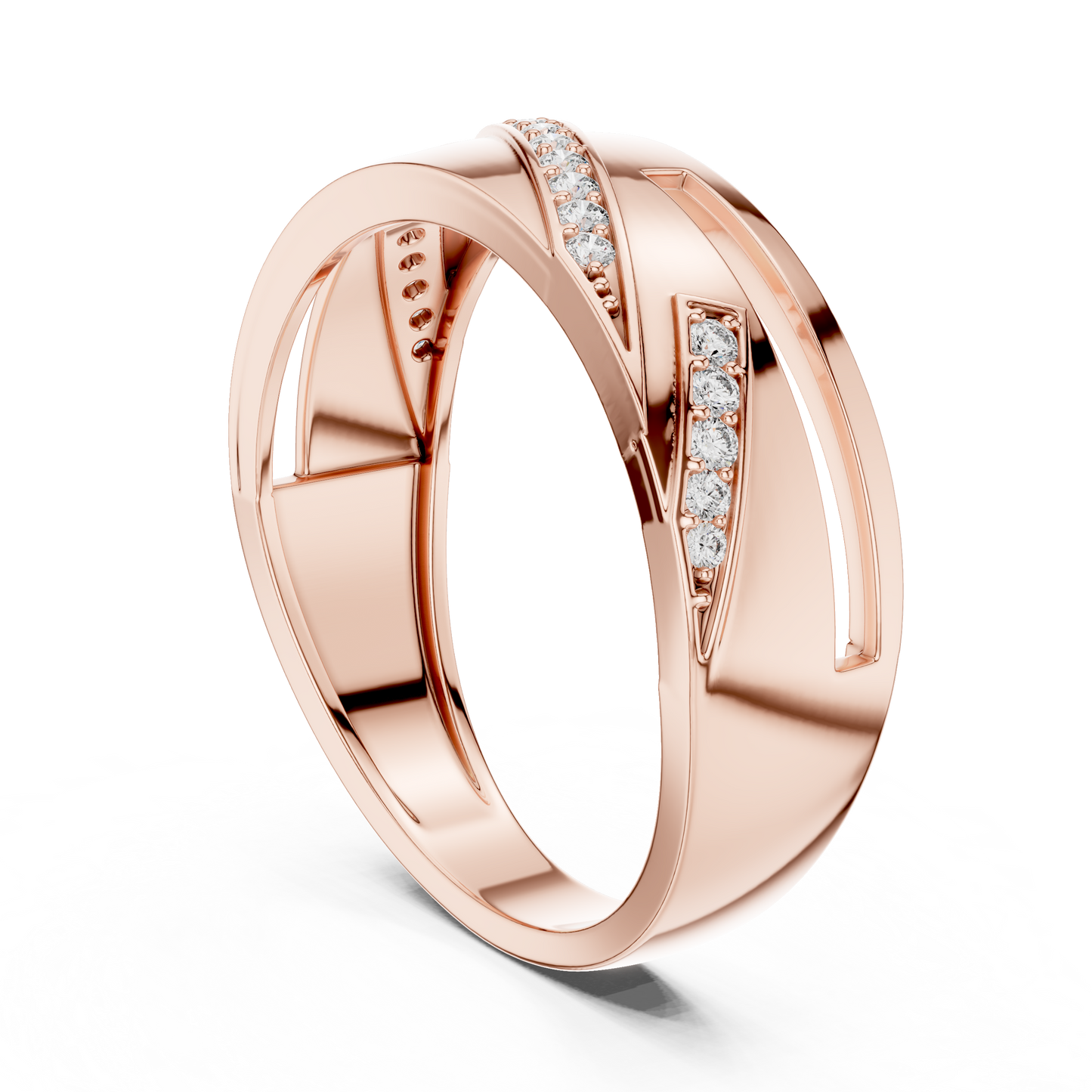 Round Cut Lab Grown Diamond Crossover Ring in 14k White Gold