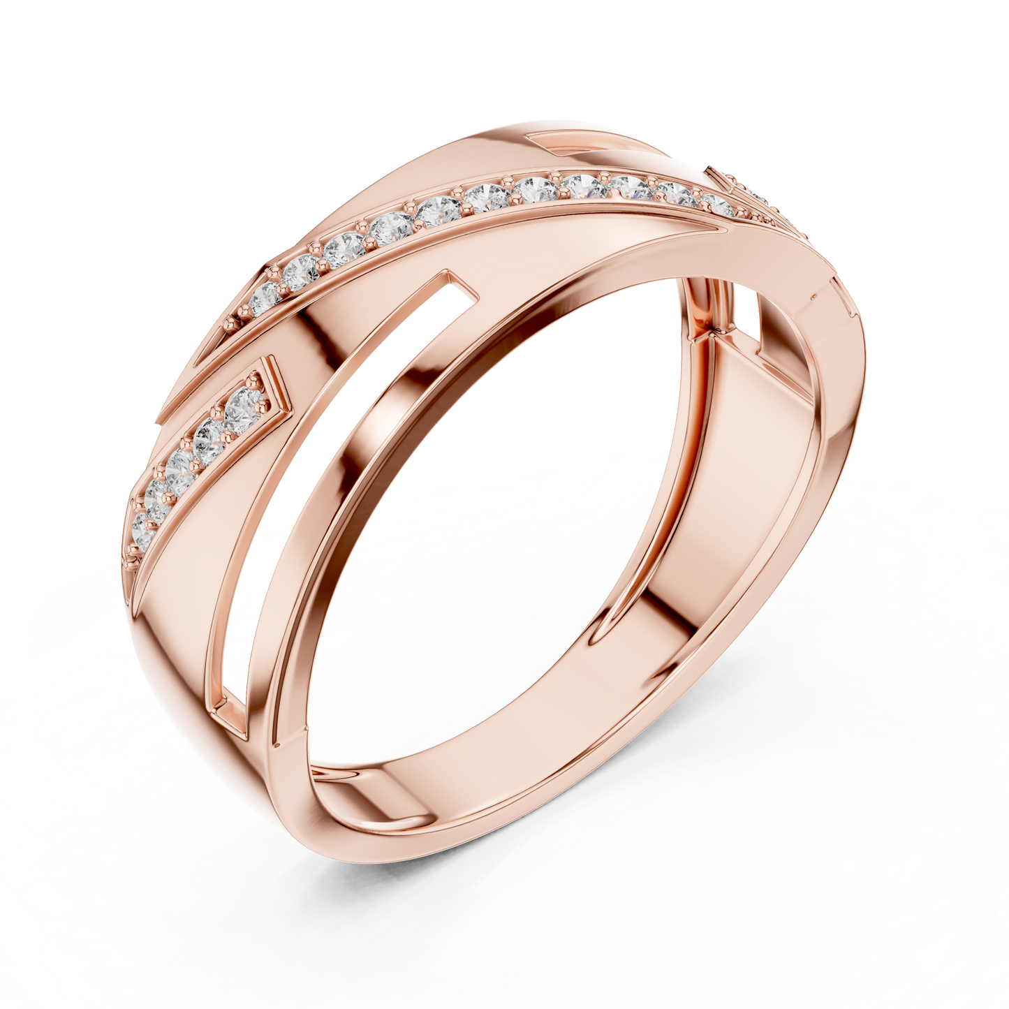 Round Cut Lab Grown Diamond Crossover Ring in 14k White Gold
