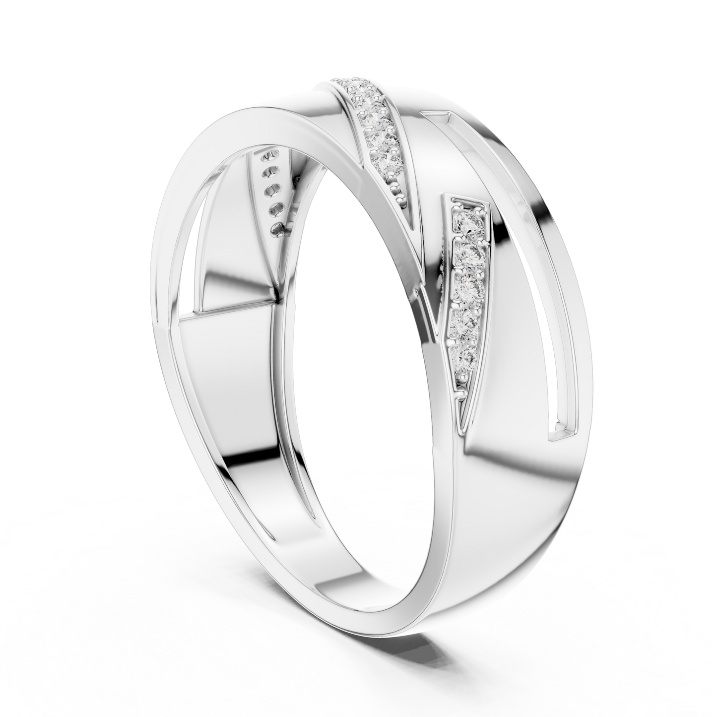 Round Cut Lab Grown Diamond Crossover Ring in 14k White Gold