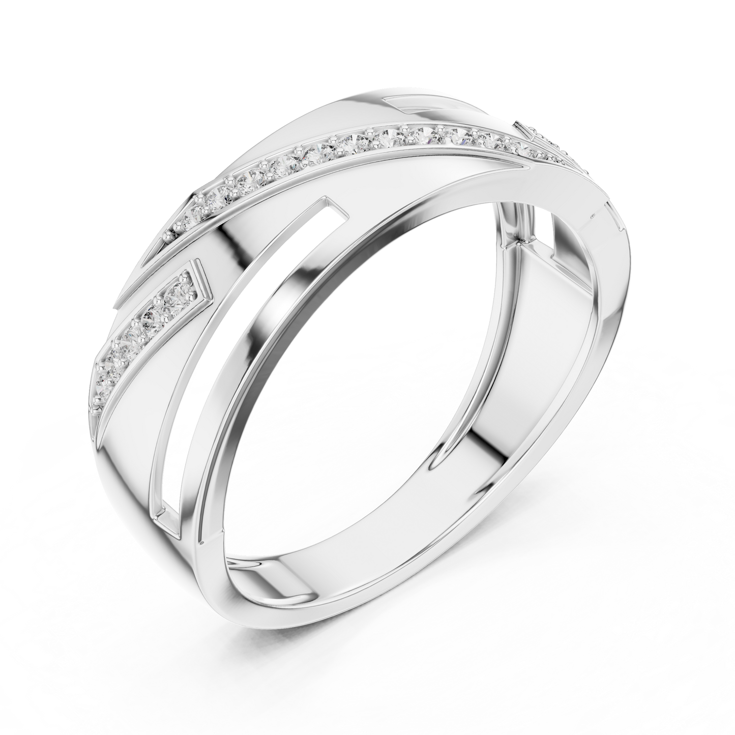 Round Cut Lab Grown Diamond Crossover Ring in 14k White Gold