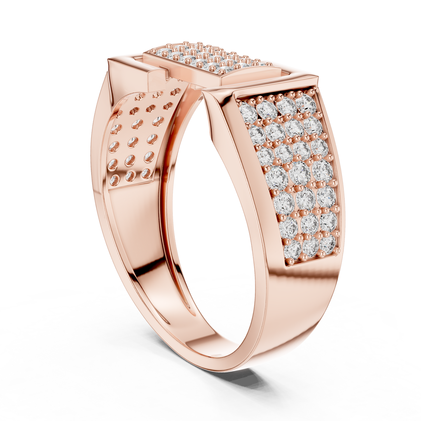 Unique Interlocking L Design Rectangular Pave Cluster Ring