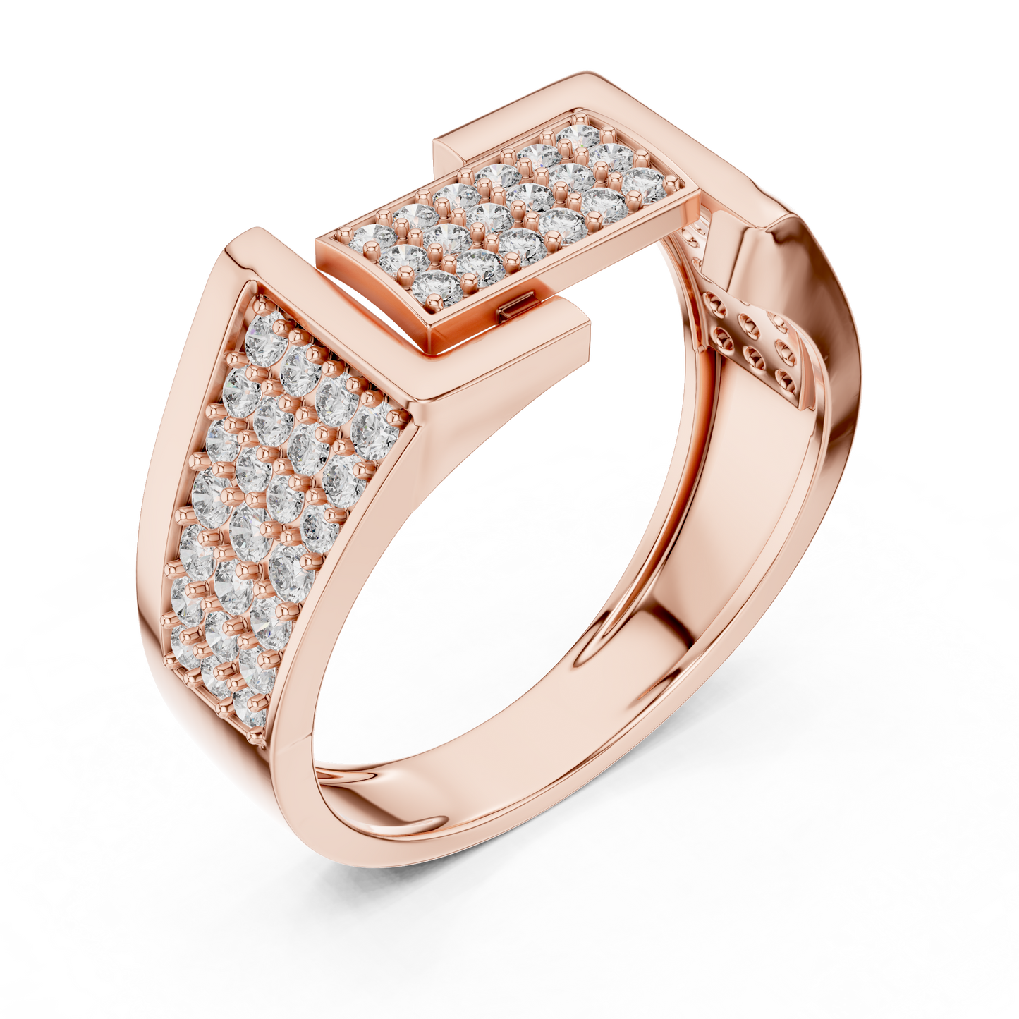 Unique Interlocking L Design Rectangular Pave Cluster Ring