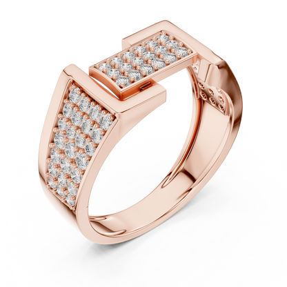 Unique Interlocking L Design Rectangular Pave Cluster Ring