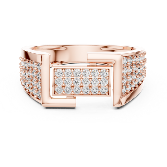 Unique Interlocking L Design Rectangular Pave Cluster Ring