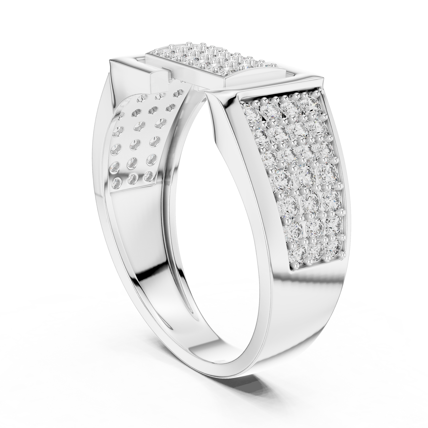 Unique Interlocking L Design Rectangular Pave Cluster Ring