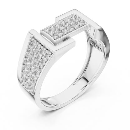 Unique Interlocking L Design Rectangular Pave Cluster Ring