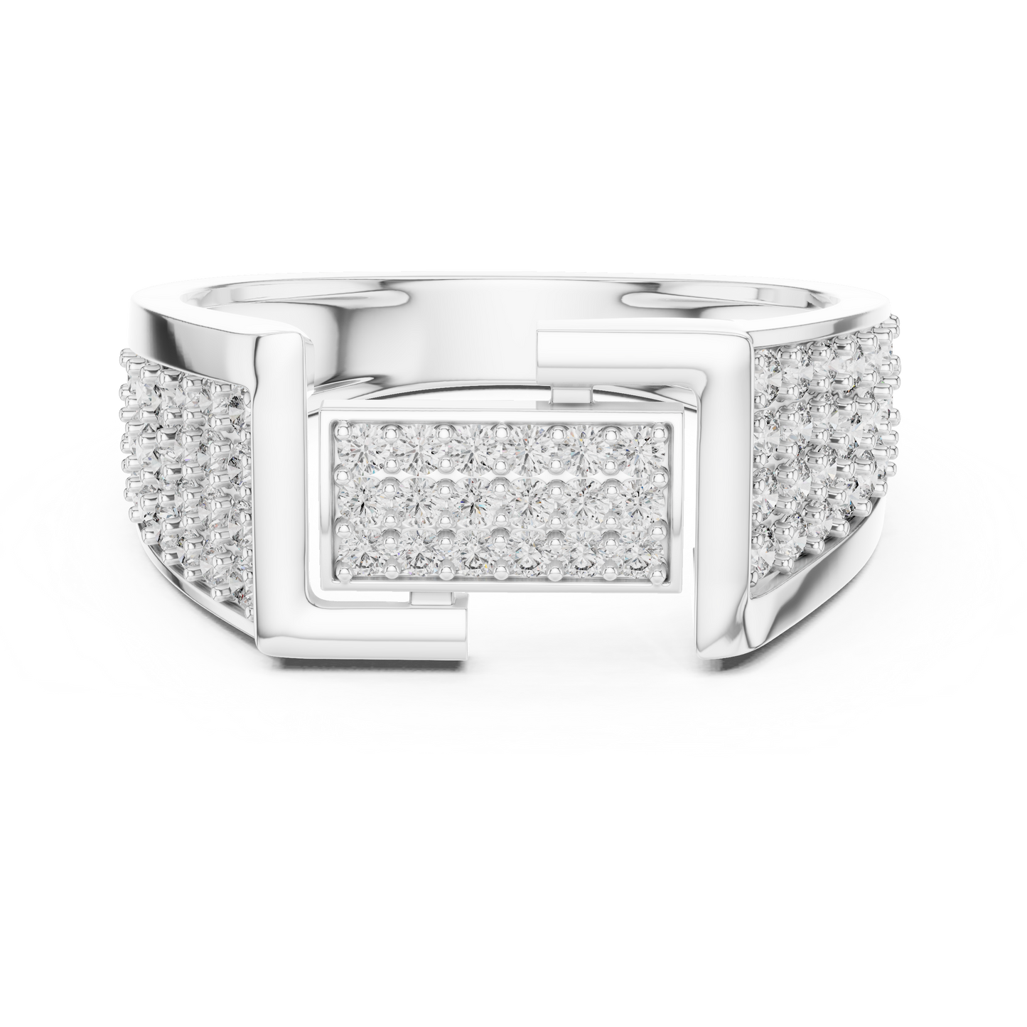 Unique Interlocking L Design Rectangular Pave Cluster Ring
