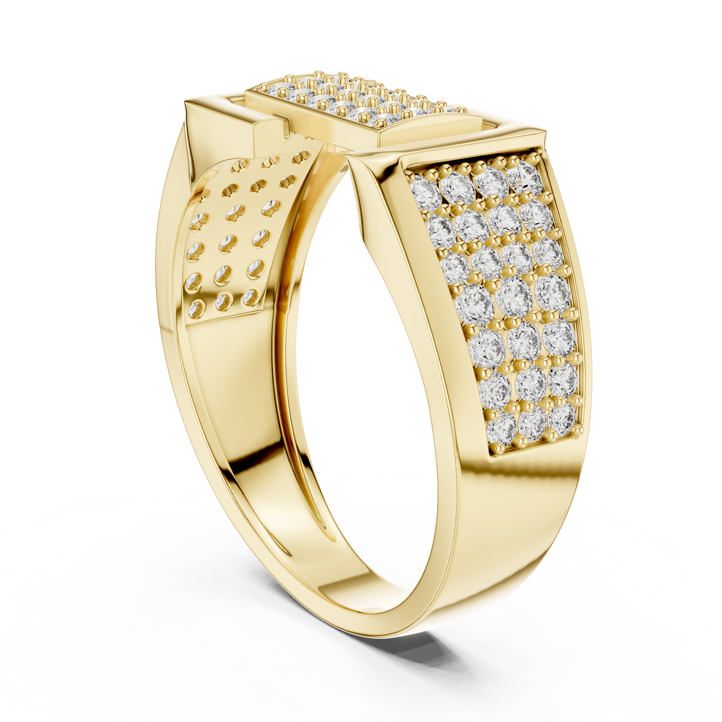 Unique Interlocking L Design Rectangular Pave Cluster Ring