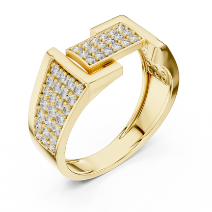 Unique Interlocking L Design Rectangular Pave Cluster Ring