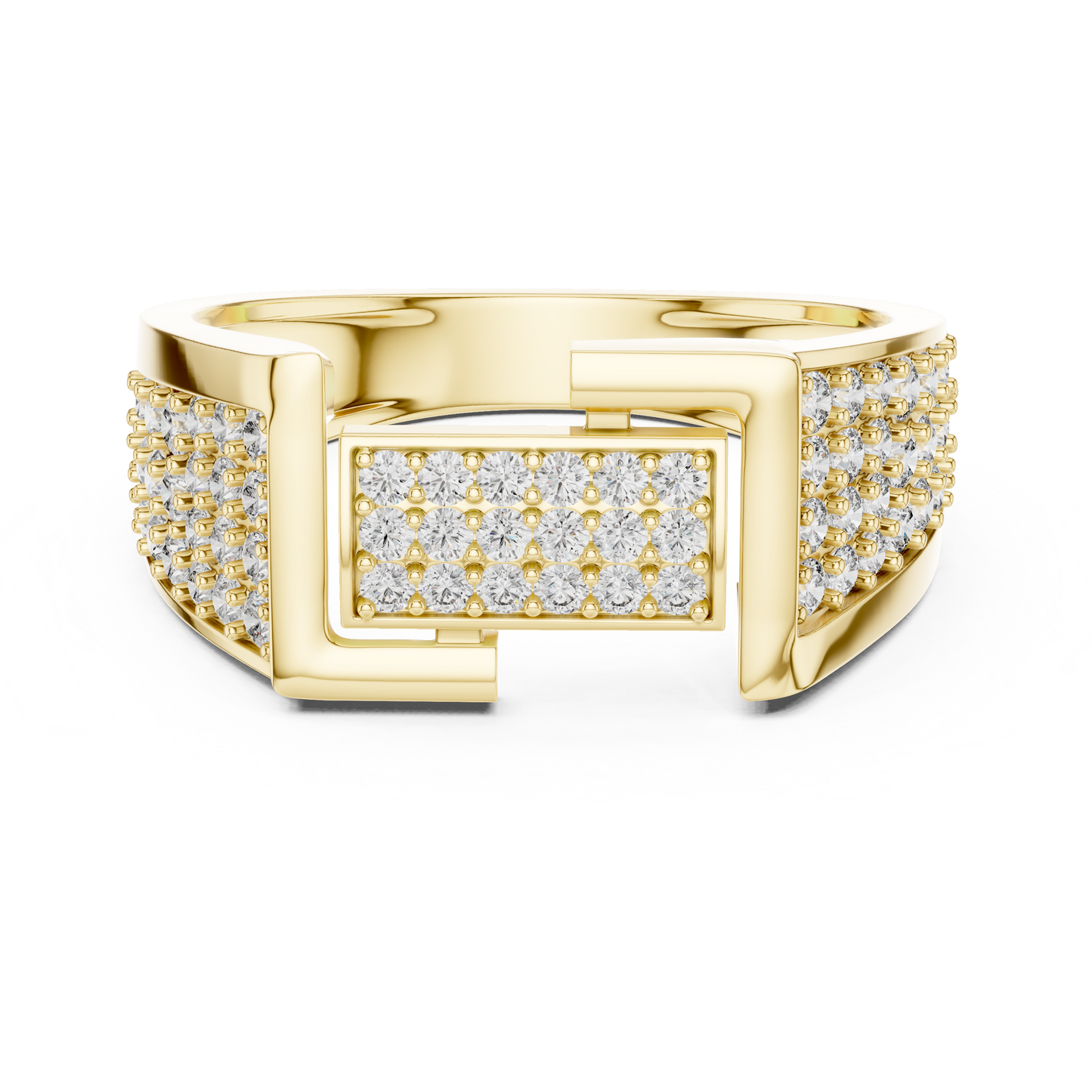 Unique Interlocking L Design Rectangular Pave Cluster Ring