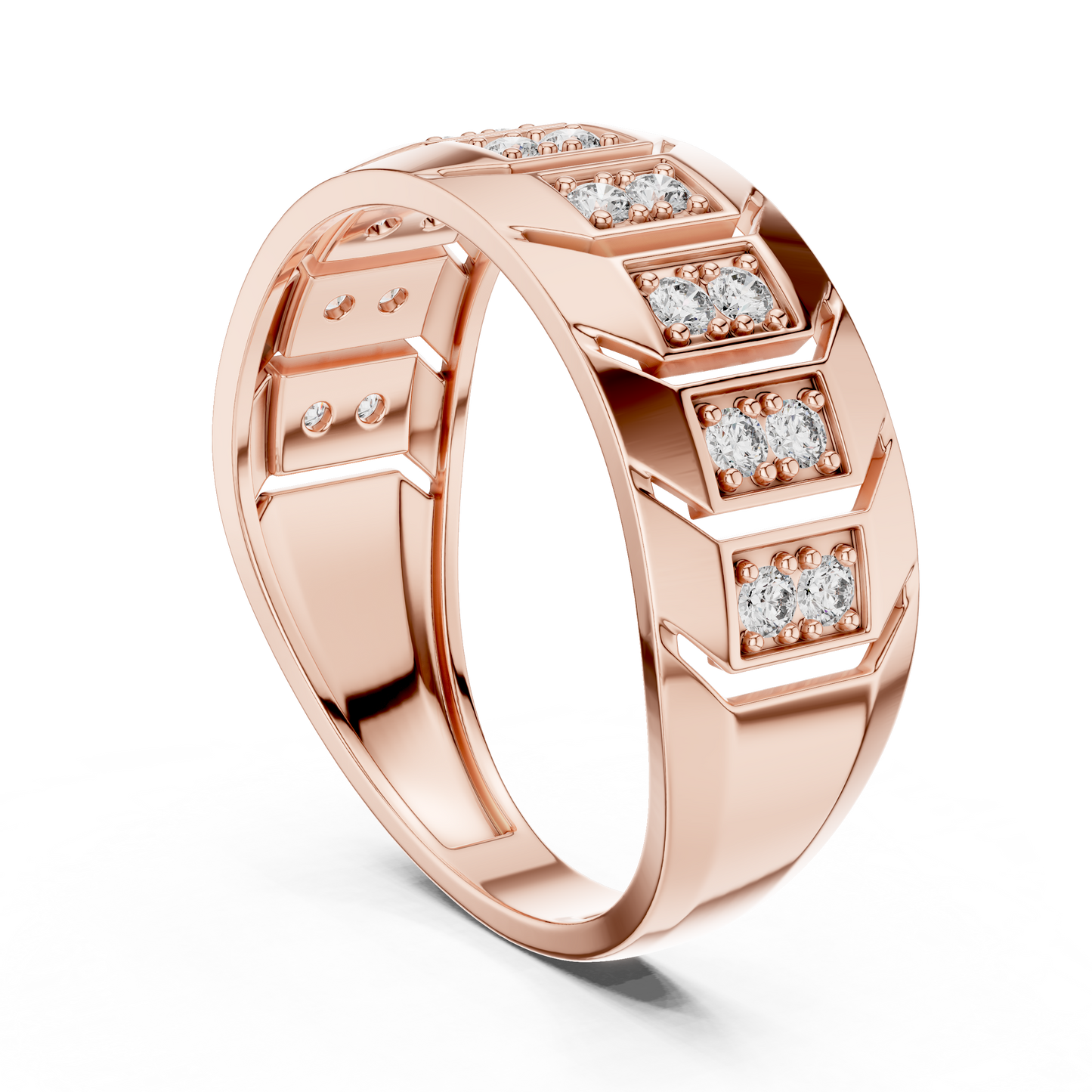 Round Lab Grown Diamond Chevron Ring in 14k Rose Gold