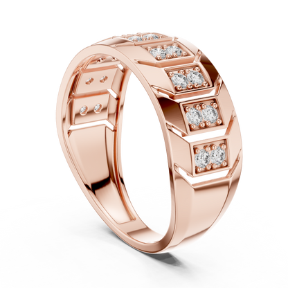 Round Lab Grown Diamond Chevron Ring in 14k Rose Gold