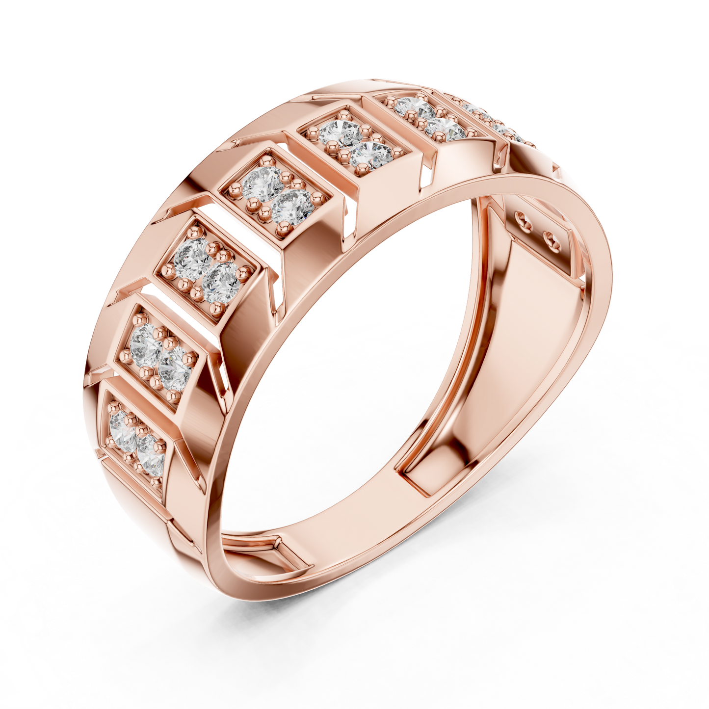 Round Lab Grown Diamond Chevron Ring in 14k Rose Gold