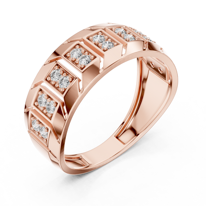 Round Lab Grown Diamond Chevron Ring in 14k Rose Gold