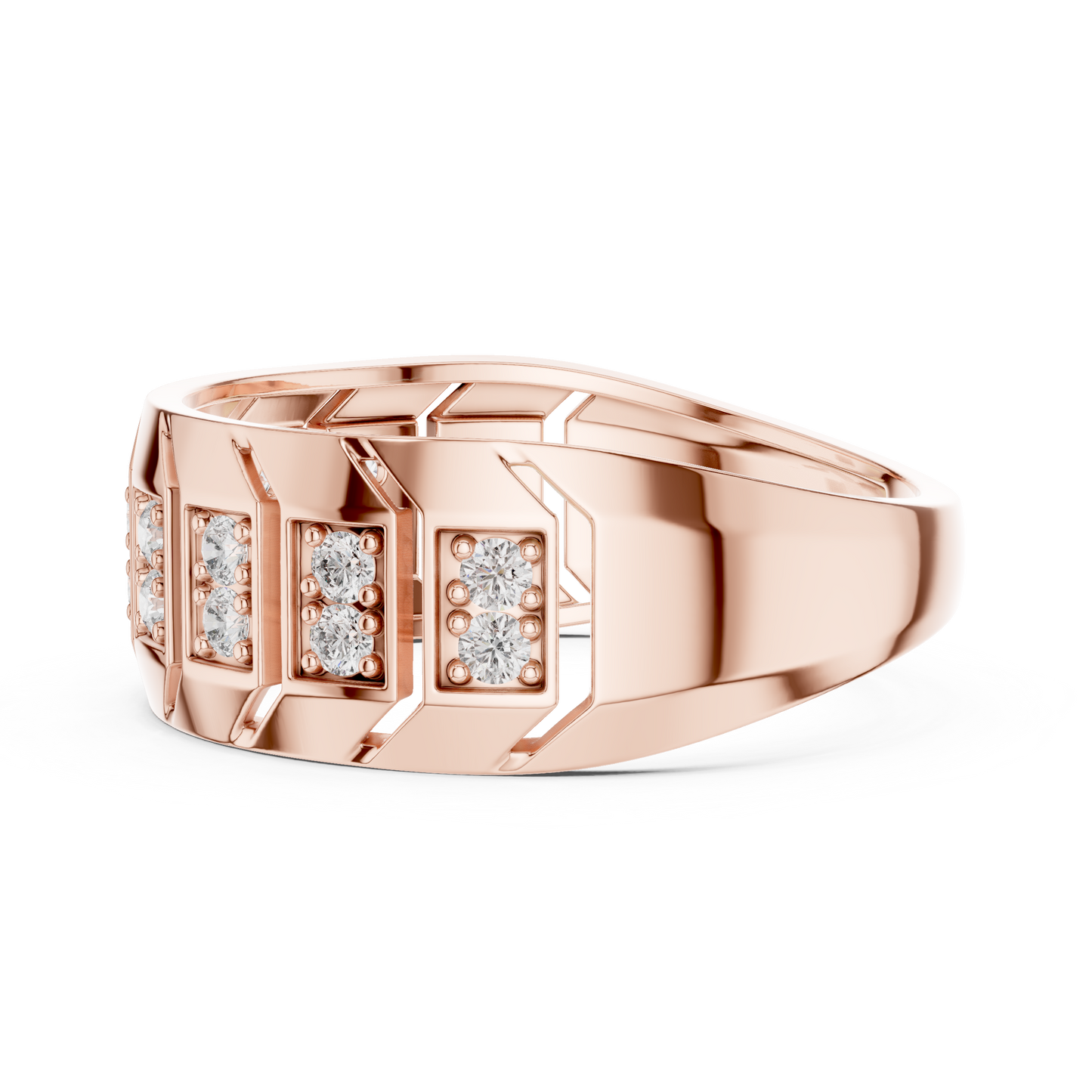 Round Lab Grown Diamond Chevron Ring in 14k Rose Gold