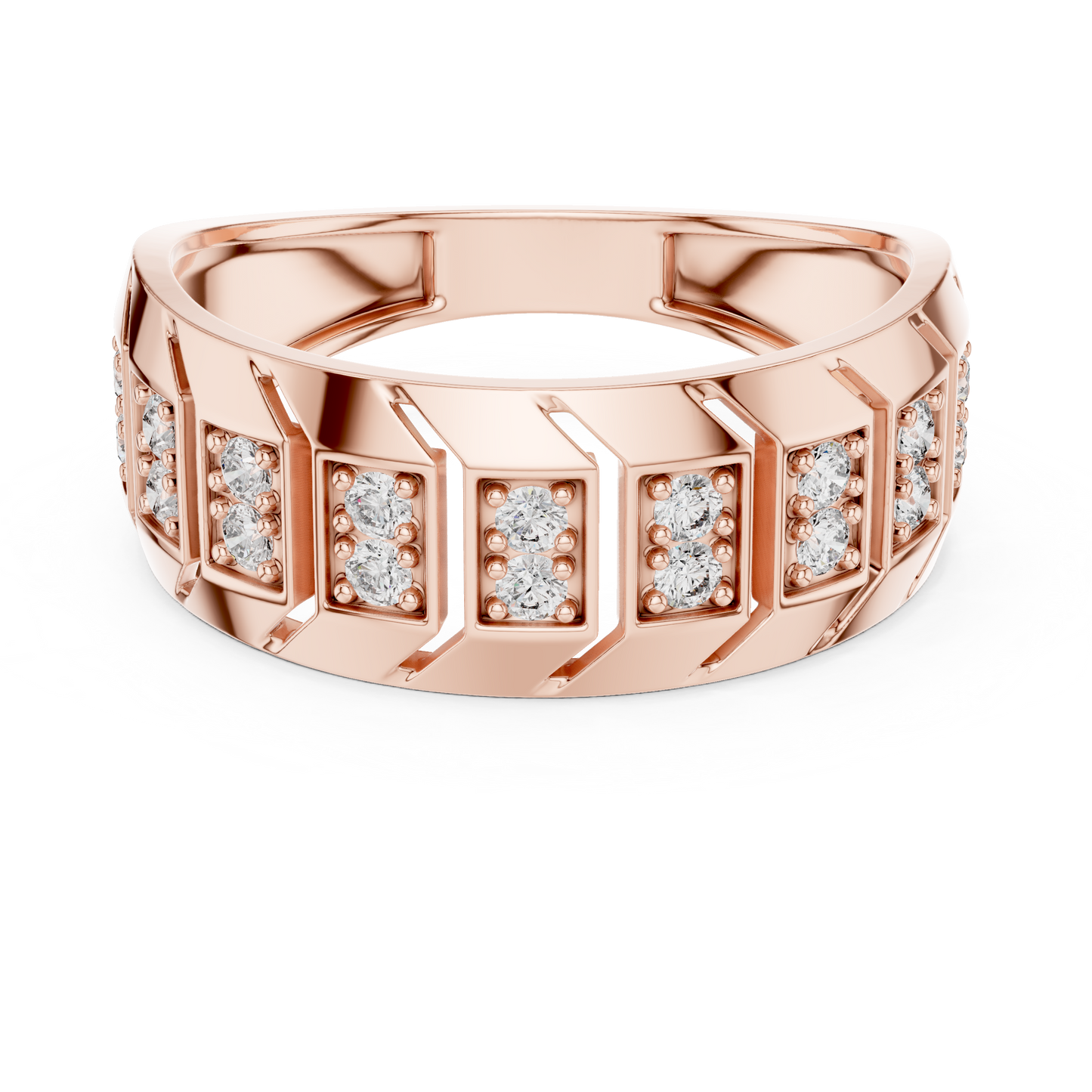 Round Lab Grown Diamond Chevron Ring in 14k Rose Gold
