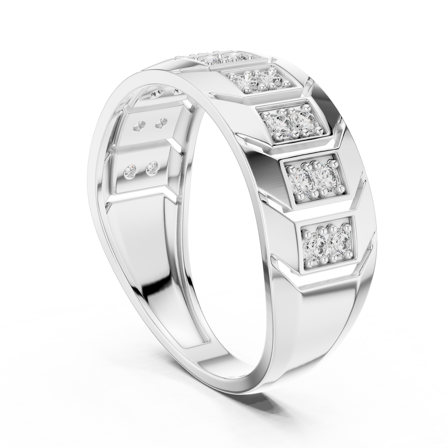 Round Lab Grown Diamond Chevron Ring in 14k Rose Gold