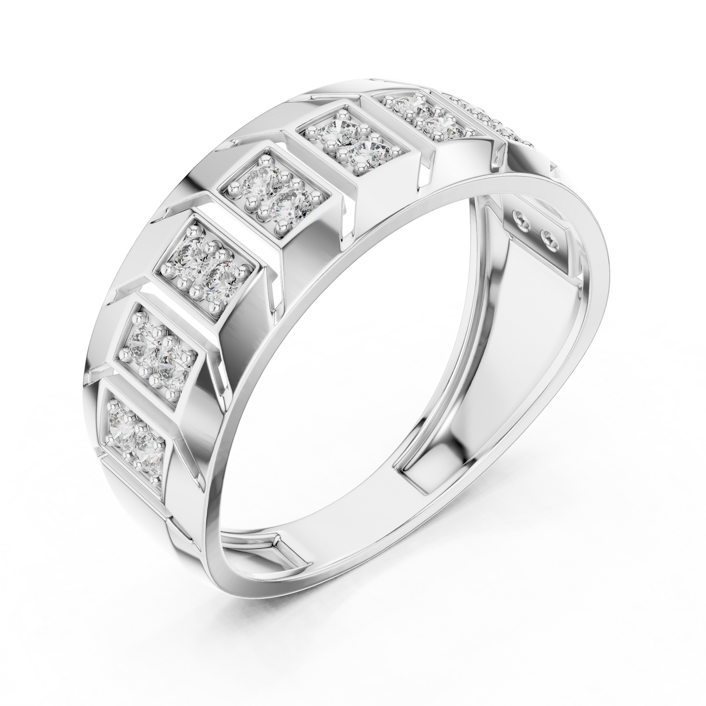 Round Lab Grown Diamond Chevron Ring in 14k Rose Gold