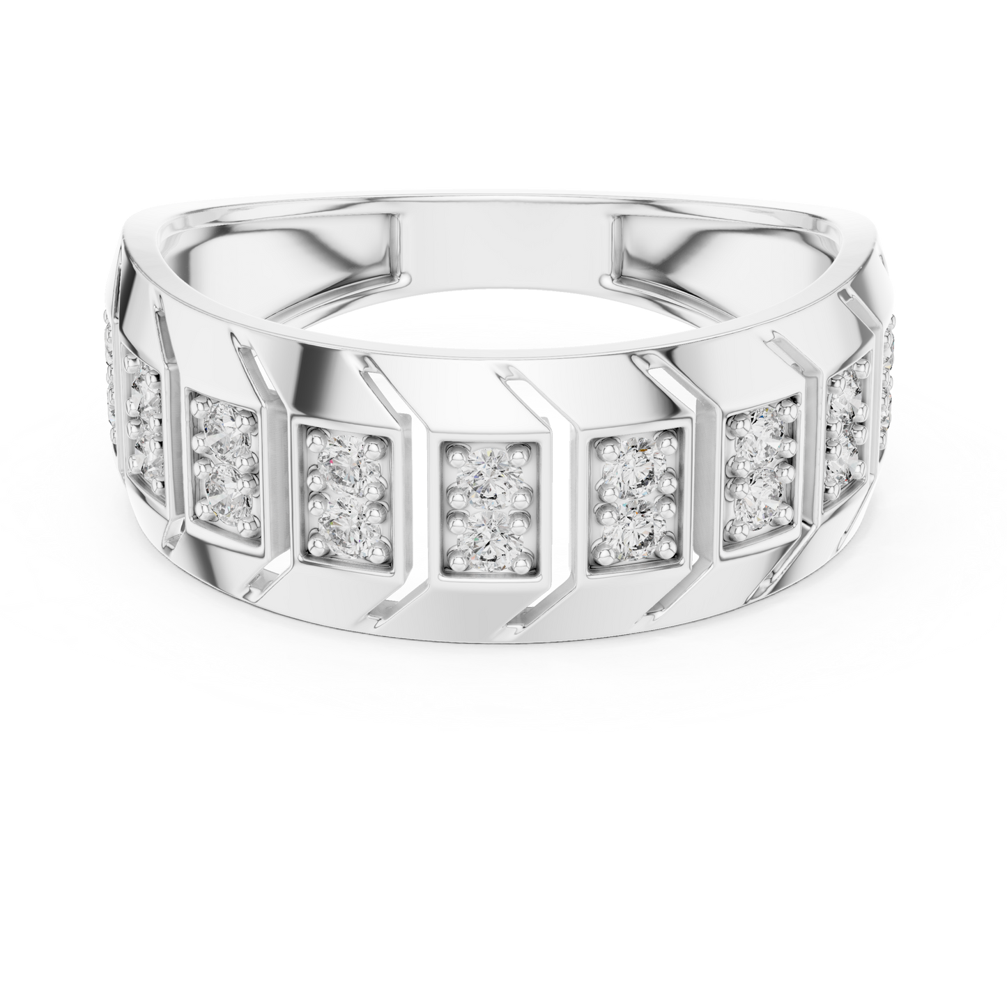 Round Lab Grown Diamond Chevron Ring in 14k Rose Gold