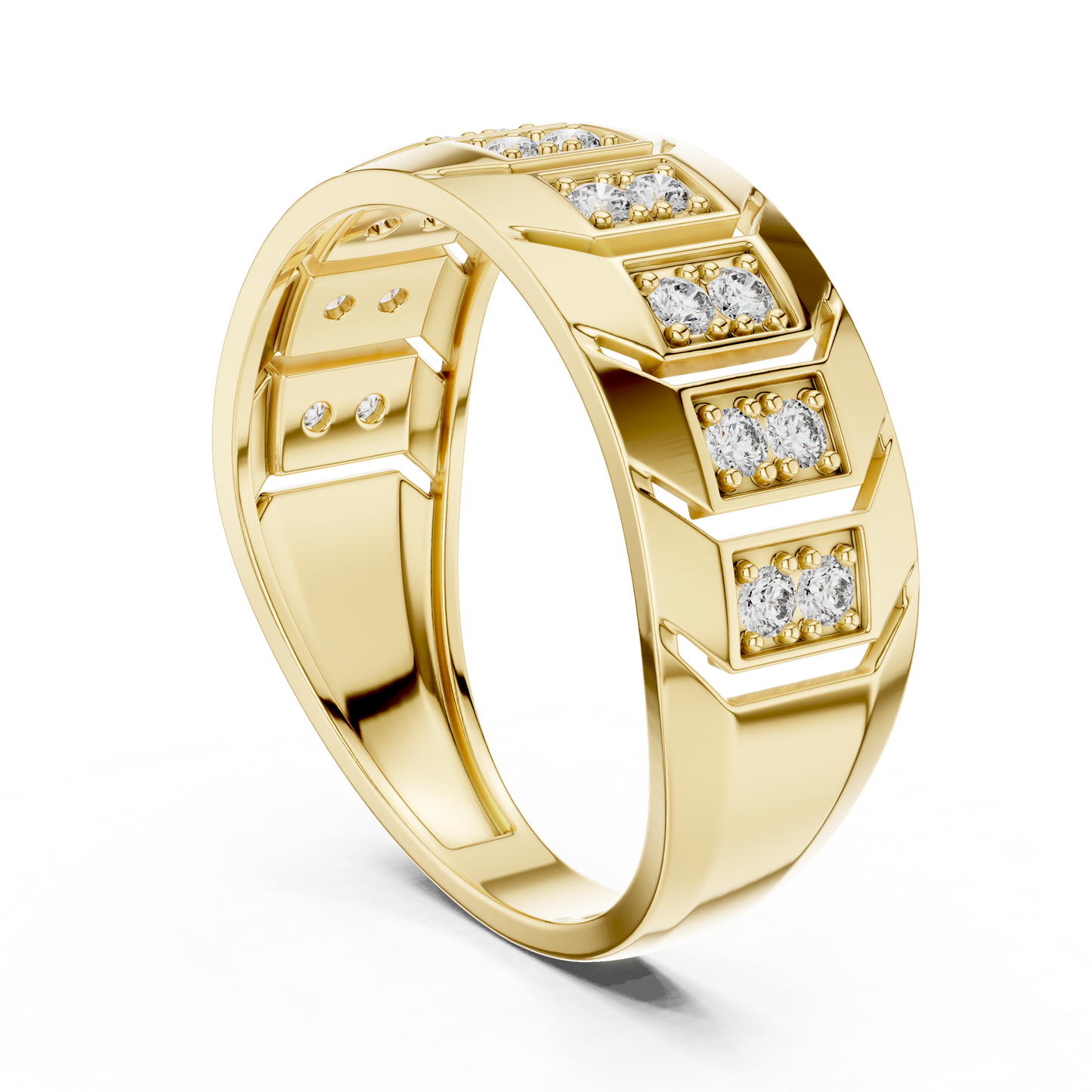 Round Lab Grown Diamond Chevron Ring in 14k Rose Gold