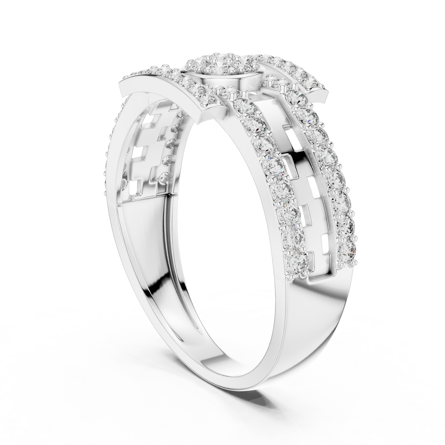 Round Lab Grown Diamond Medallion Ring in 14k White Gold