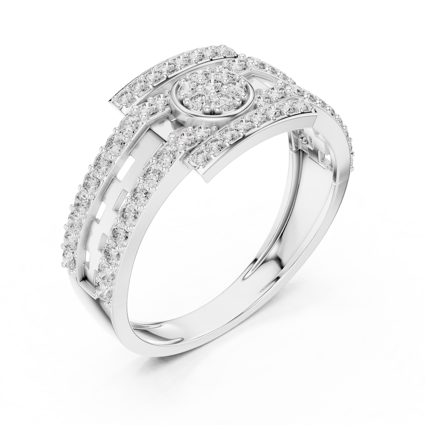 Round Lab Grown Diamond Medallion Ring in 14k White Gold