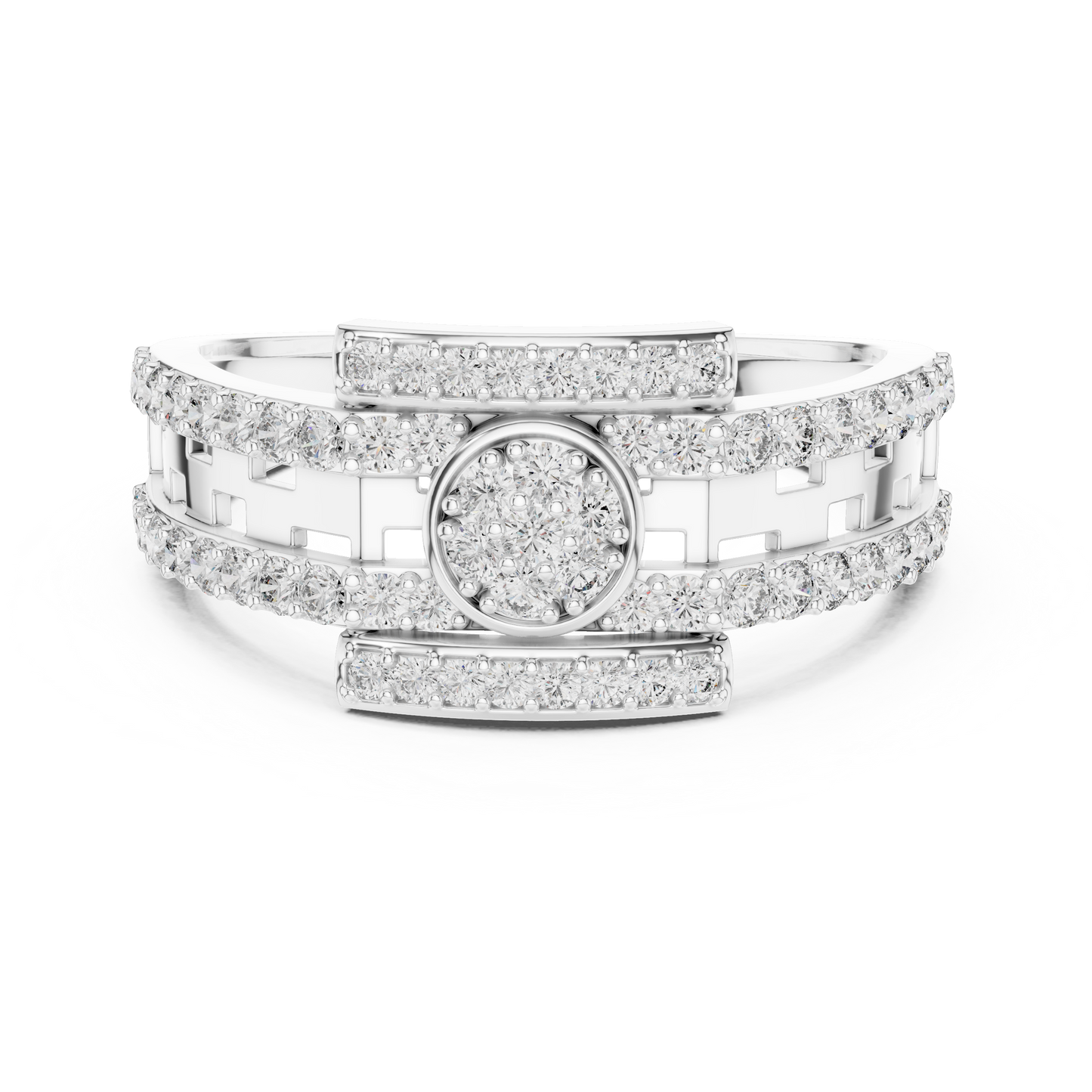 Round Lab Grown Diamond Medallion Ring in 14k White Gold