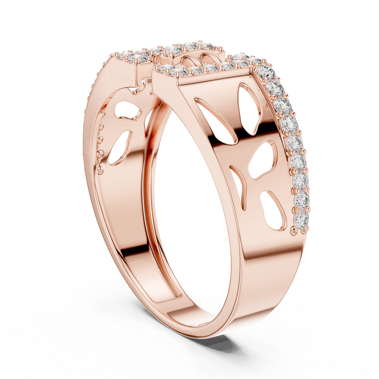 Architectural H-Shaped Lab Grown Diamond Ring in Rose Gold
