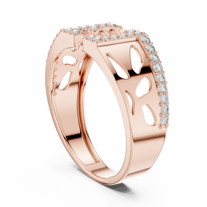 Architectural H-Shaped Lab Grown Diamond Ring in Rose Gold