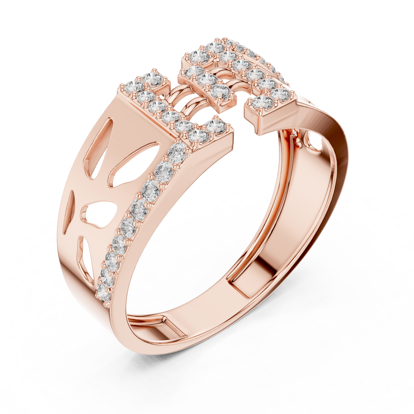 Architectural H-Shaped Lab Grown Diamond Ring in Rose Gold