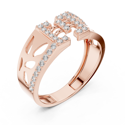 Architectural H-Shaped Lab Grown Diamond Ring in Rose Gold