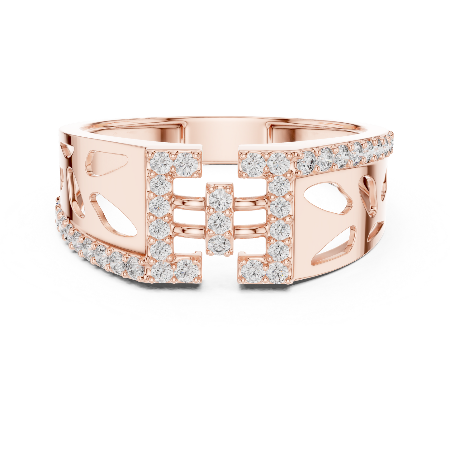 Architectural H-Shaped Lab Grown Diamond Ring in Rose Gold