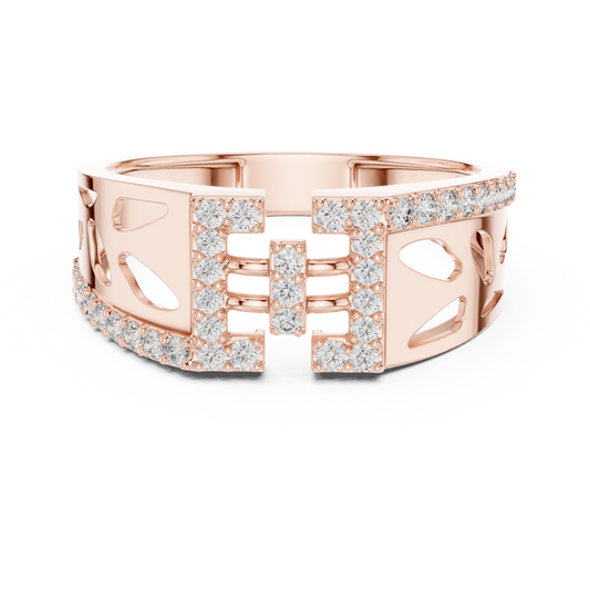Architectural H-Shaped Lab Grown Diamond Ring in Rose Gold