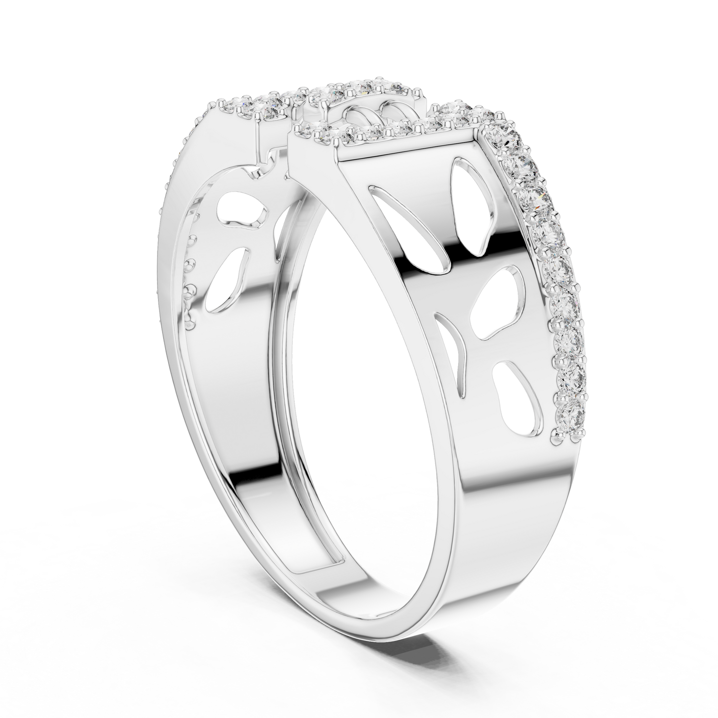 Architectural H-Shaped Lab Grown Diamond Ring in Rose Gold