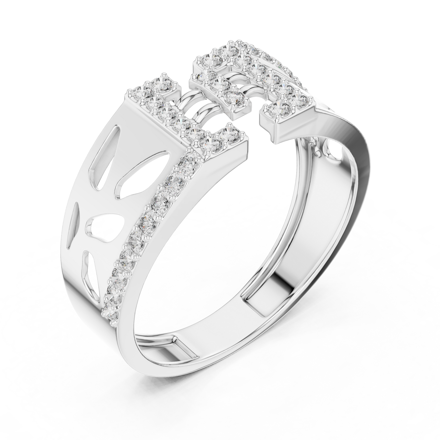 Architectural H-Shaped Lab Grown Diamond Ring in Rose Gold