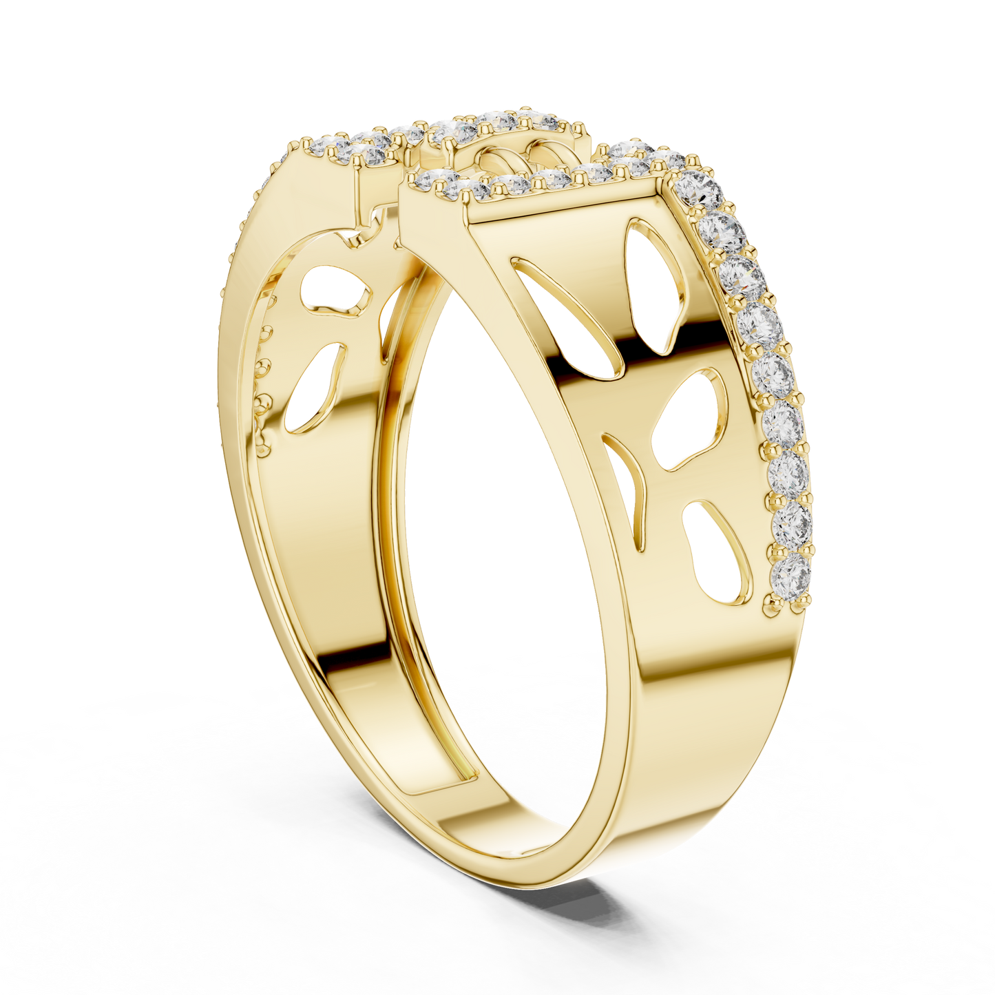 Architectural H-Shaped Lab Grown Diamond Ring in Rose Gold