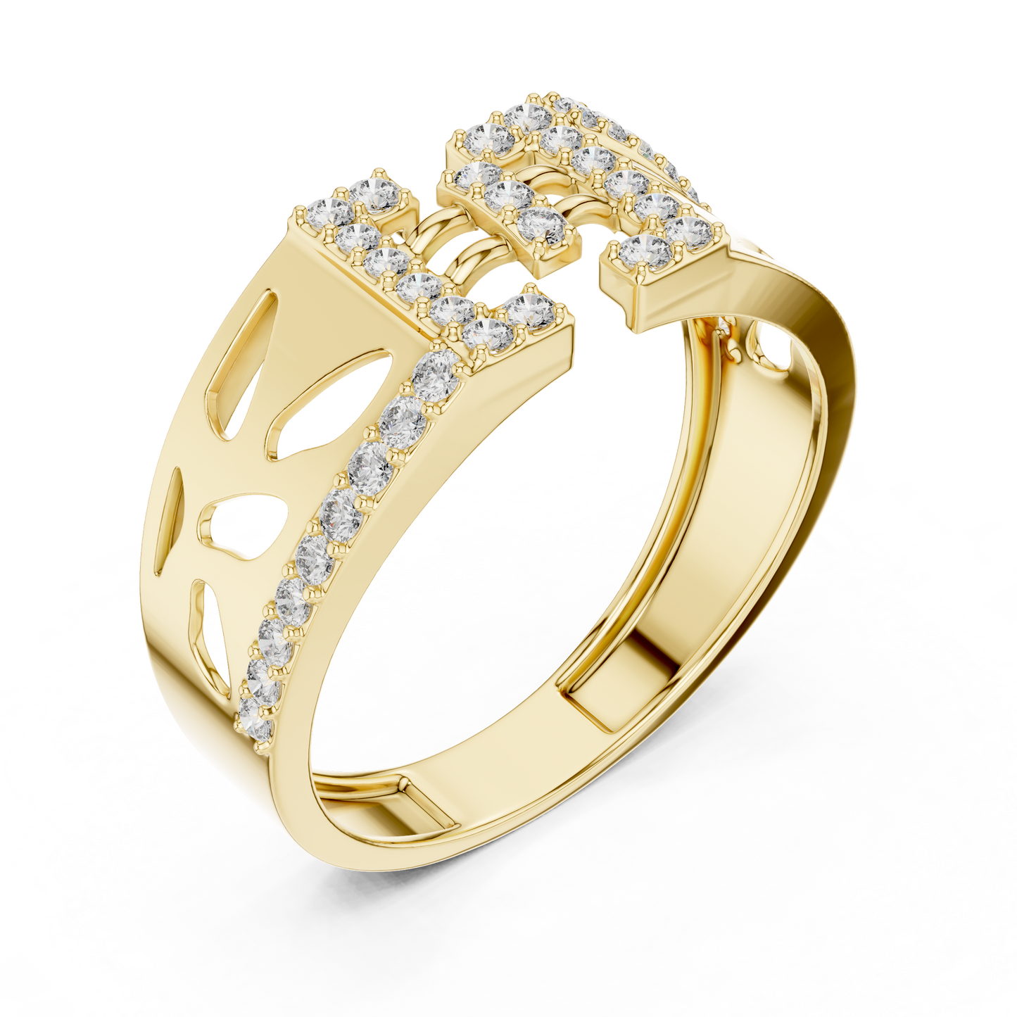 Architectural H-Shaped Lab Grown Diamond Ring in Rose Gold