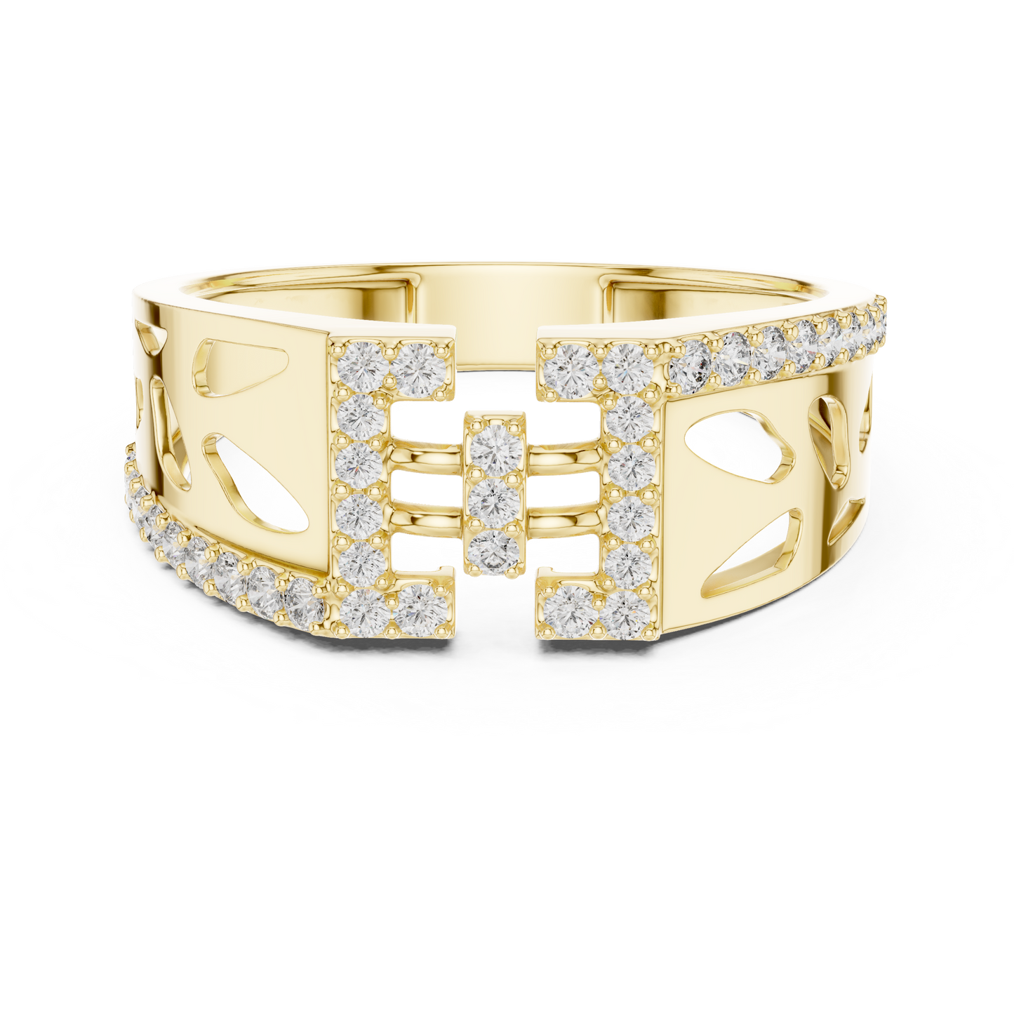 Architectural H-Shaped Lab Grown Diamond Ring in Rose Gold