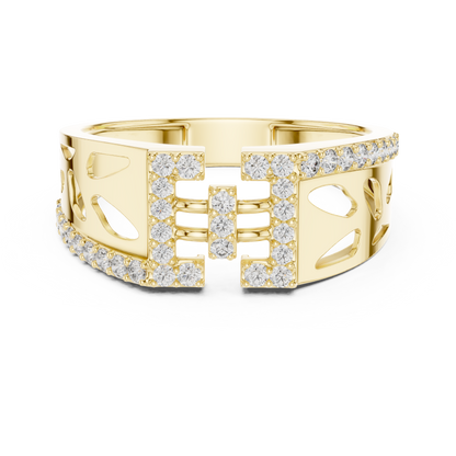 Architectural H-Shaped Lab Grown Diamond Ring in Rose Gold