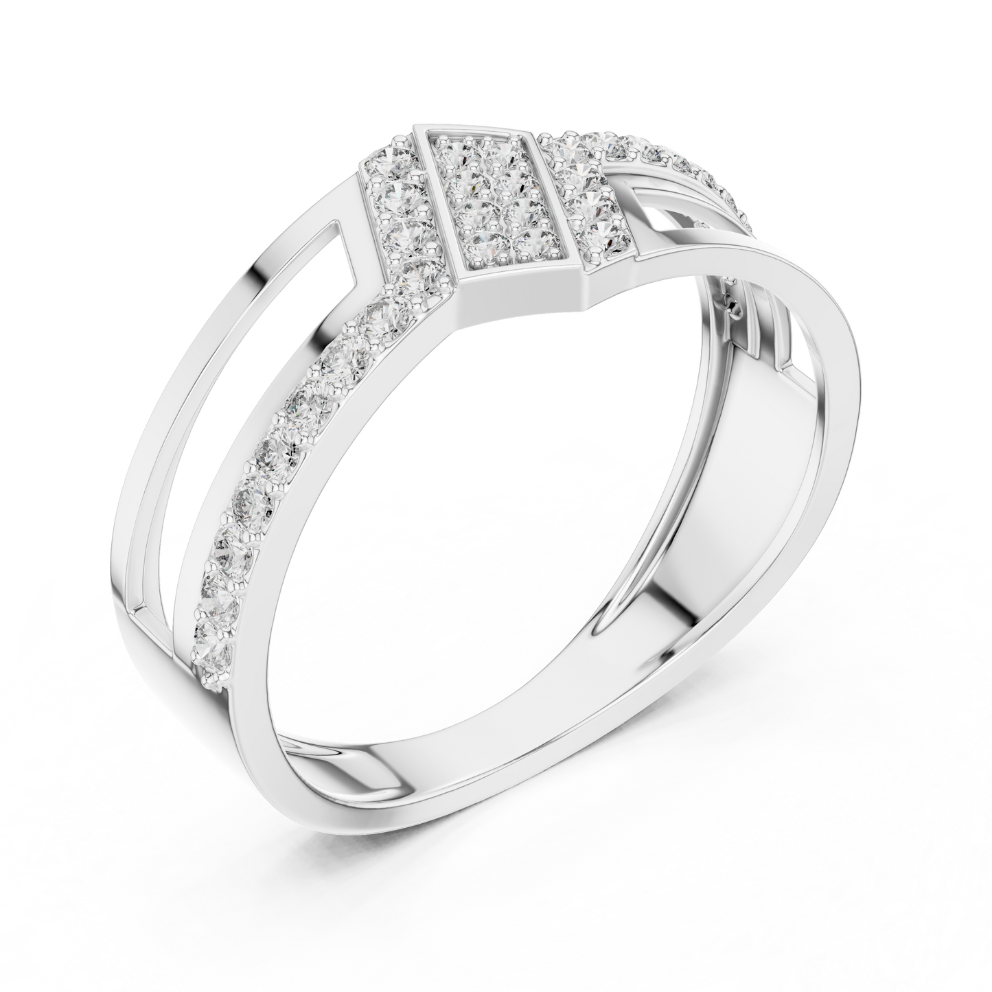 Round Lab Grown Diamond Chevron Ring in 14K White Gold