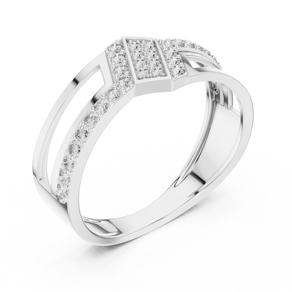 Round Lab Grown Diamond Chevron Ring in 14K White Gold