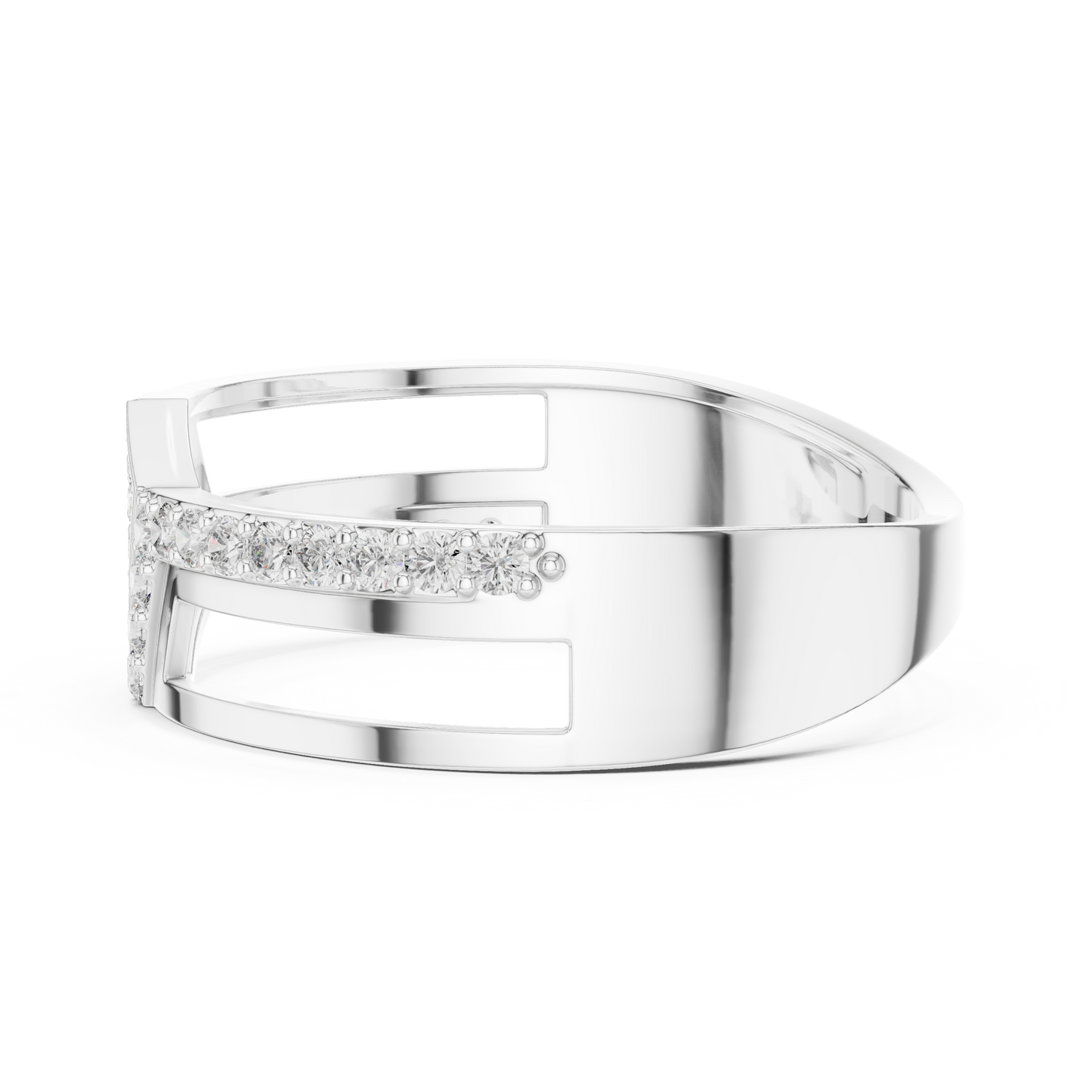 Round Lab Grown Diamond Chevron Ring in 14K White Gold