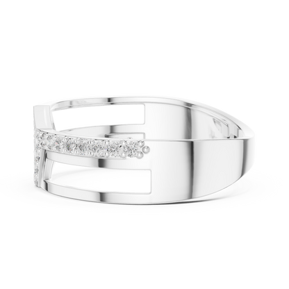 Round Lab Grown Diamond Chevron Ring in 14K White Gold