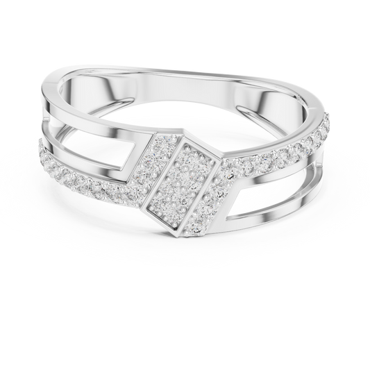 Round Lab Grown Diamond Chevron Ring in 14K White Gold